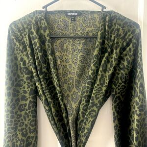 Express Beautiful olive green leopard print wrap dress. Size Small.